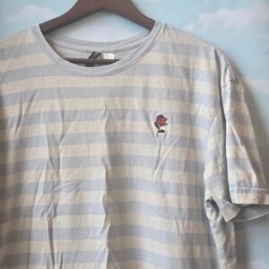 Vintage fade style Striped Tshirt with Rose Embroidery